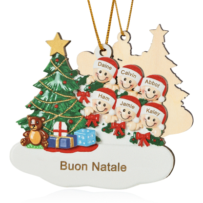 Decorazione Natalizia in Legno Personalizzata - Albero di Natale & Personaggi - Personalizzabile con 6 Nomi e 1 Testo - Regalo di Natale per Famiglia | Jessemade