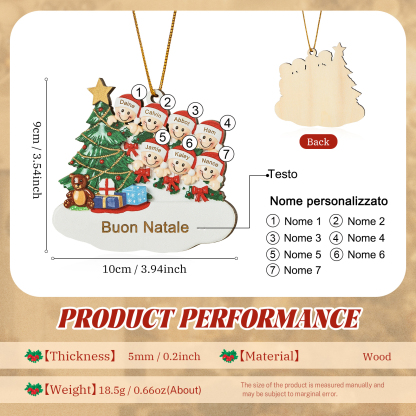 Decorazione Natalizia in Legno Personalizzata - Albero di Natale & Personaggi - Personalizzabile con 7 Nomi e 1 Testo - Regalo di Natale per Famiglia | Jessemade