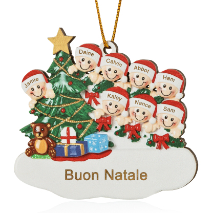 Decorazione Natalizia in Legno Personalizzata - Albero di Natale & Personaggi - Personalizzabile con 8 Nomi e 1 Testo - Regalo di Natale per Famiglia | Jessemade