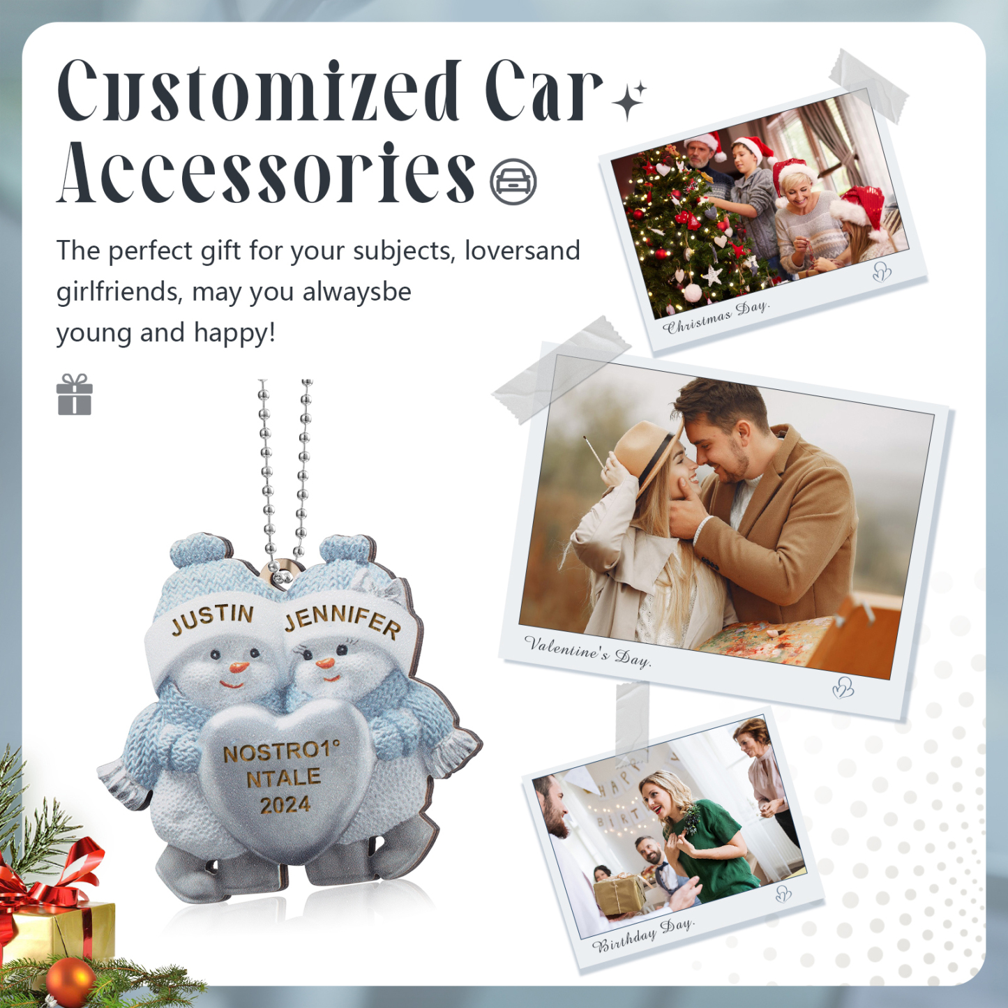 Portachiavi Natalizio Personalizzato con 2 Nomi & 1 Anno & 1 Testo – Regalo di Natale per Famiglia | Jessemade