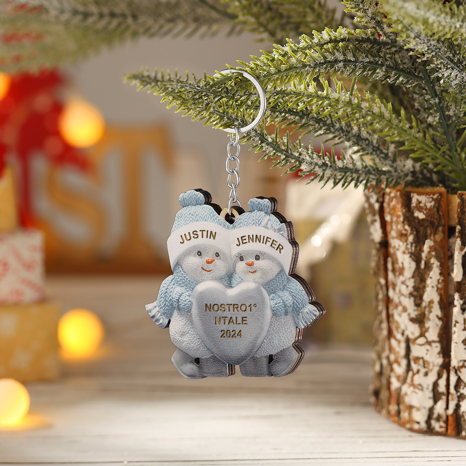 Portachiavi Natalizio Personalizzato con 2 Nomi & 1 Anno & 1 Testo – Regalo di Natale per Famiglia | Jessemade