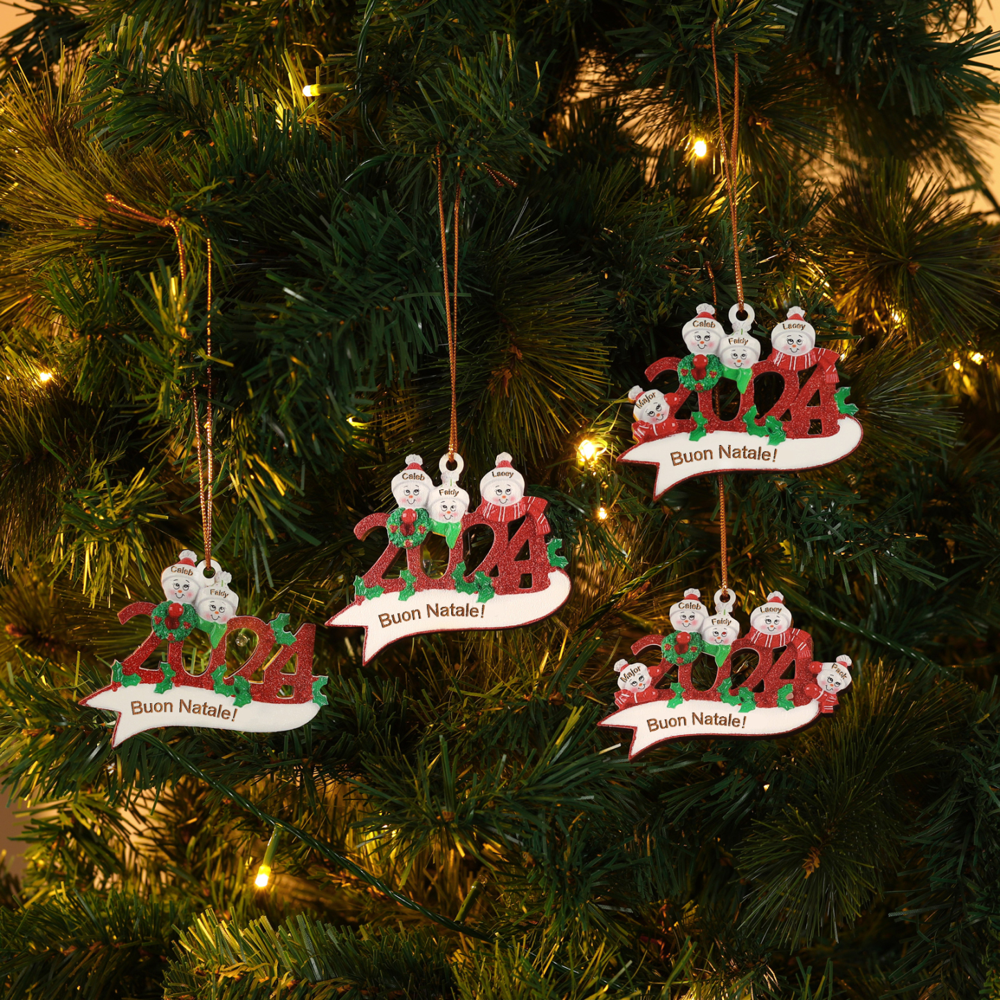 Decorazione Natalizia in Legno Personalizzata - 2 Nomi e 1 Testo - Design Pupazzo di Neve | Jessemade