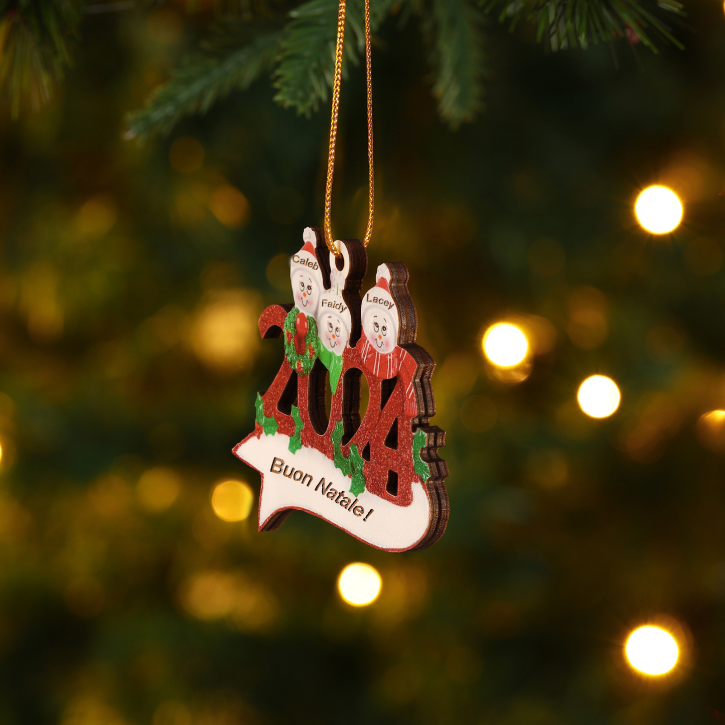Decorazione Natalizia in Legno Personalizzata - 3 Nomi e 1 Testo - Design Pupazzo di Neve | Jessemade