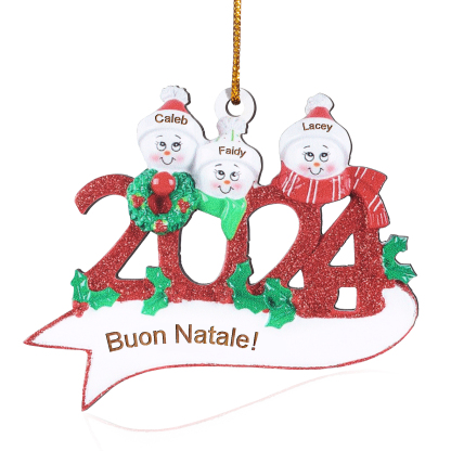 Decorazione Natalizia in Legno Personalizzata - 3 Nomi e 1 Testo - Design Pupazzo di Neve | Jessemade