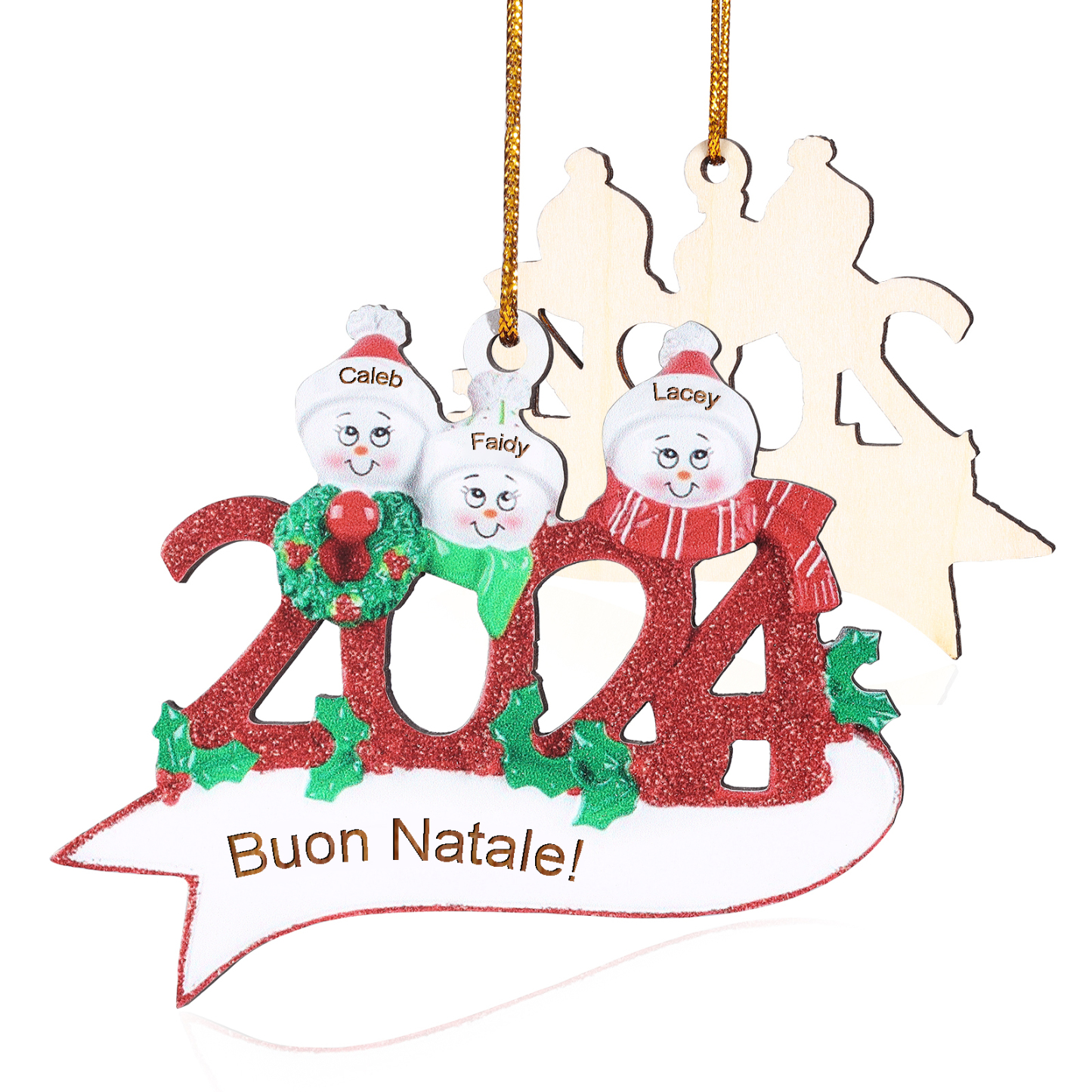 Decorazione Natalizia in Legno Personalizzata - 3 Nomi e 1 Testo - Design Pupazzo di Neve | Jessemade