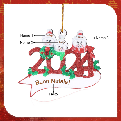 Decorazione Natalizia in Legno Personalizzata - 3 Nomi e 1 Testo - Design Pupazzo di Neve | Jessemade