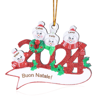 Decorazione Natalizia in Legno Personalizzata - 4 Nomi e 1 Testo - Design Pupazzo di Neve | Jessemade