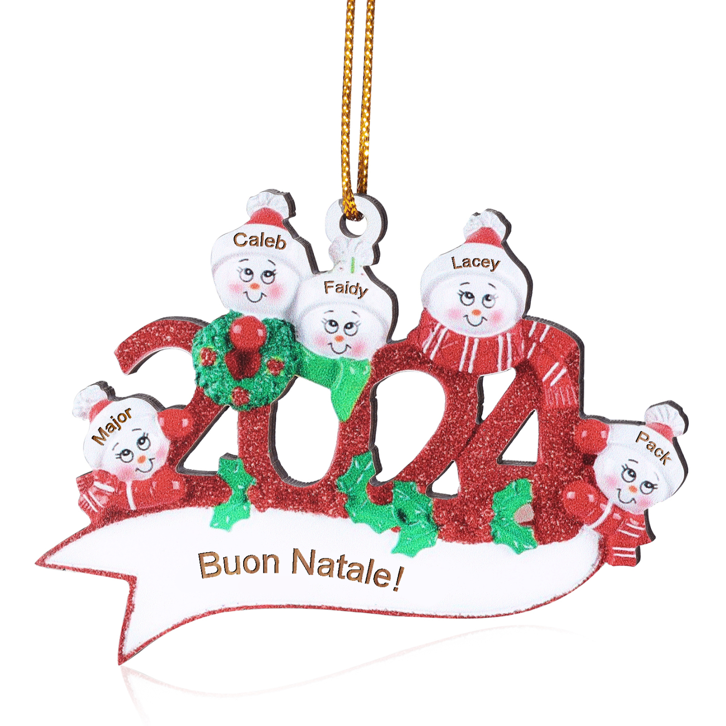 Decorazione Natalizia in Legno Personalizzata - 5 Nomi e 1 Testo - Design Pupazzo di Neve | Jessemade