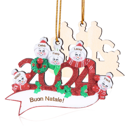 Decorazione Natalizia in Legno Personalizzata - 5 Nomi e 1 Testo - Design Pupazzo di Neve | Jessemade