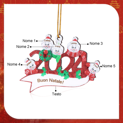 Decorazione Natalizia in Legno Personalizzata - 5 Nomi e 1 Testo - Design Pupazzo di Neve | Jessemade