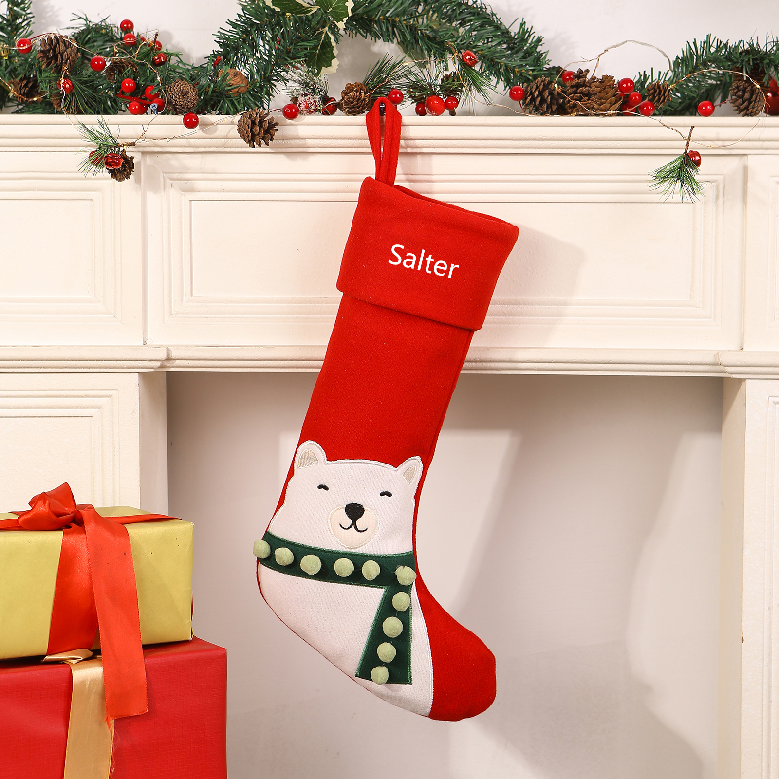 Calza di Natale in Tessuto Personalizzata - Nome Personalizzabile, Stili Rosso e Verde Regalo di Natale per Famiglia | Jessemade