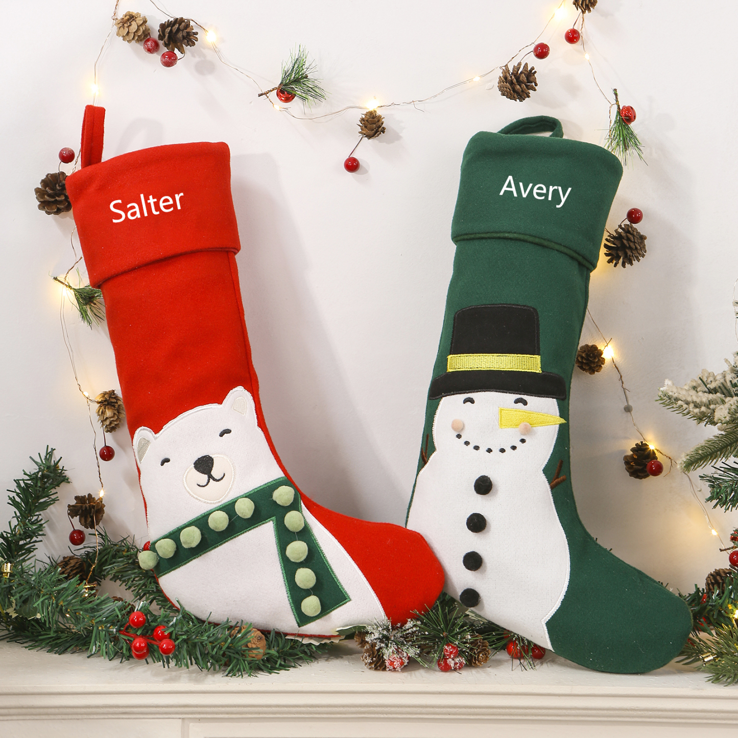 Calza di Natale in Tessuto Personalizzata - Nome Personalizzabile, Stili Rosso e Verde Regalo di Natale per Famiglia | Jessemade