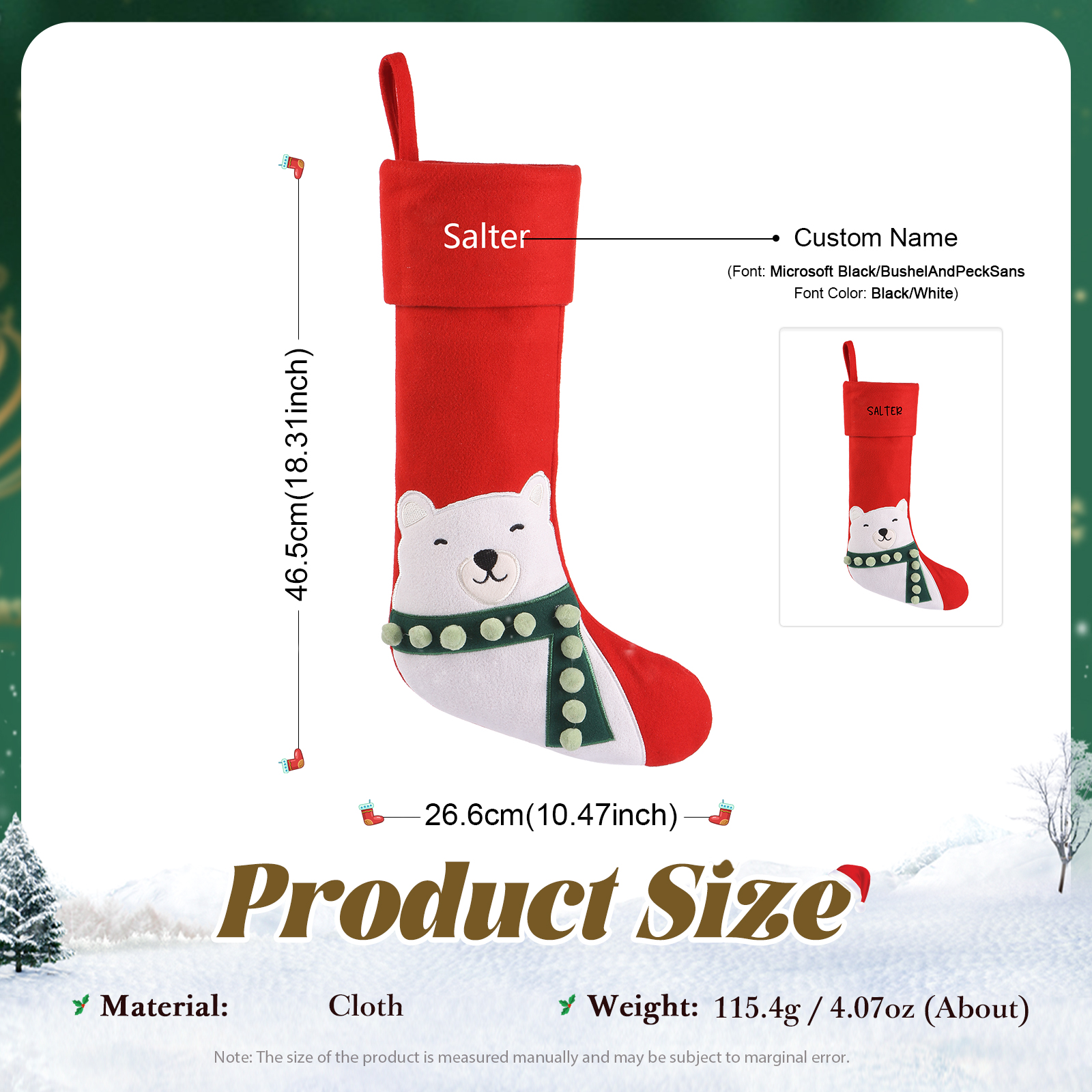 Calza di Natale in Tessuto Personalizzata - Nome Personalizzabile, Stili Rosso e Verde Regalo di Natale per Famiglia | Jessemade