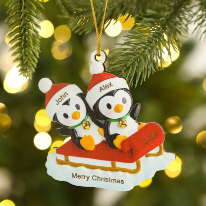 Ornamento Natalizio Personalizzato in Legno a Forma di Pinguino - 2 No