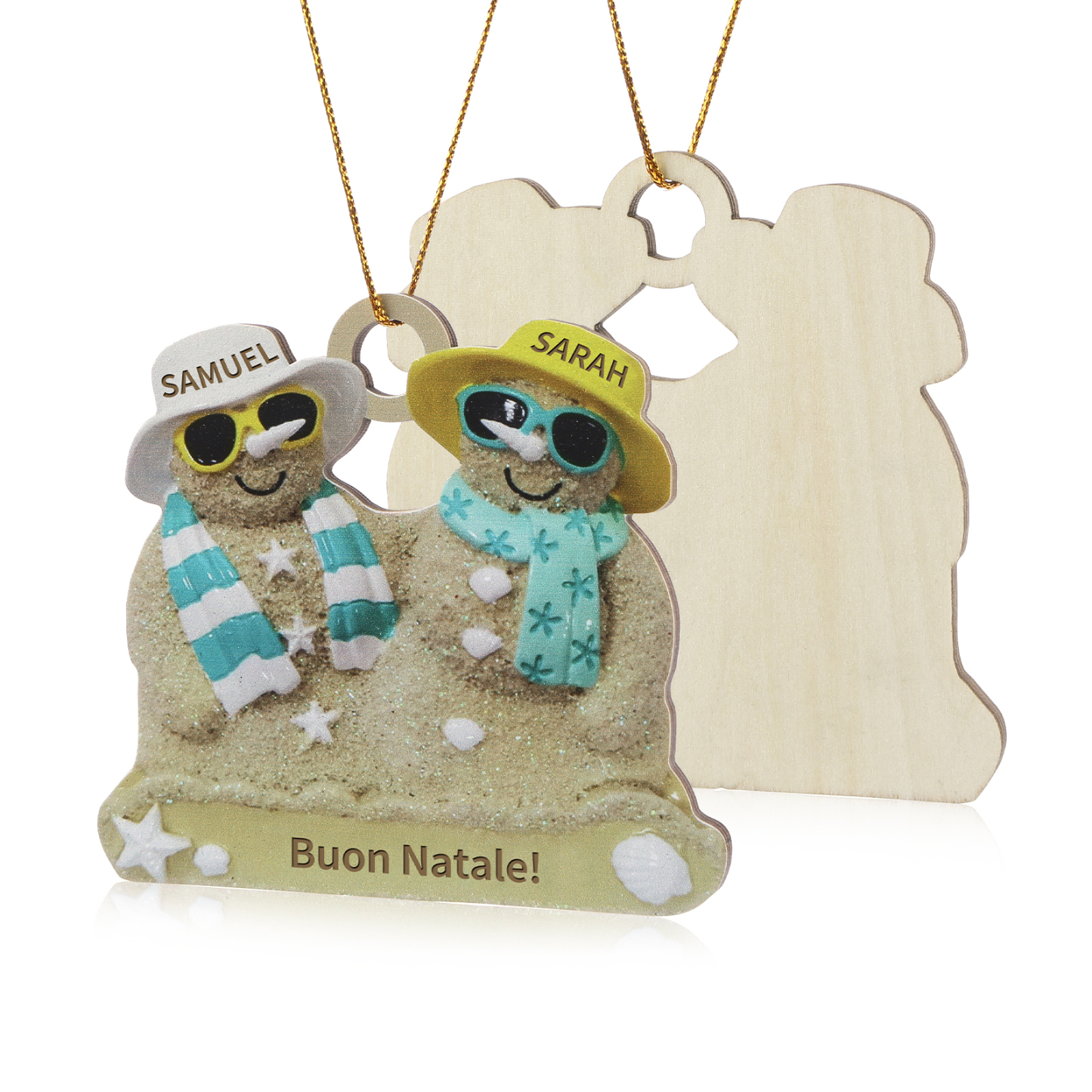 Ornamento natalizio personalizzato in legno per famiglie a tema spiaggia con 2-6 nomi personalizzati e 1 testo, regalo di Natale per la famiglia | Jessemade