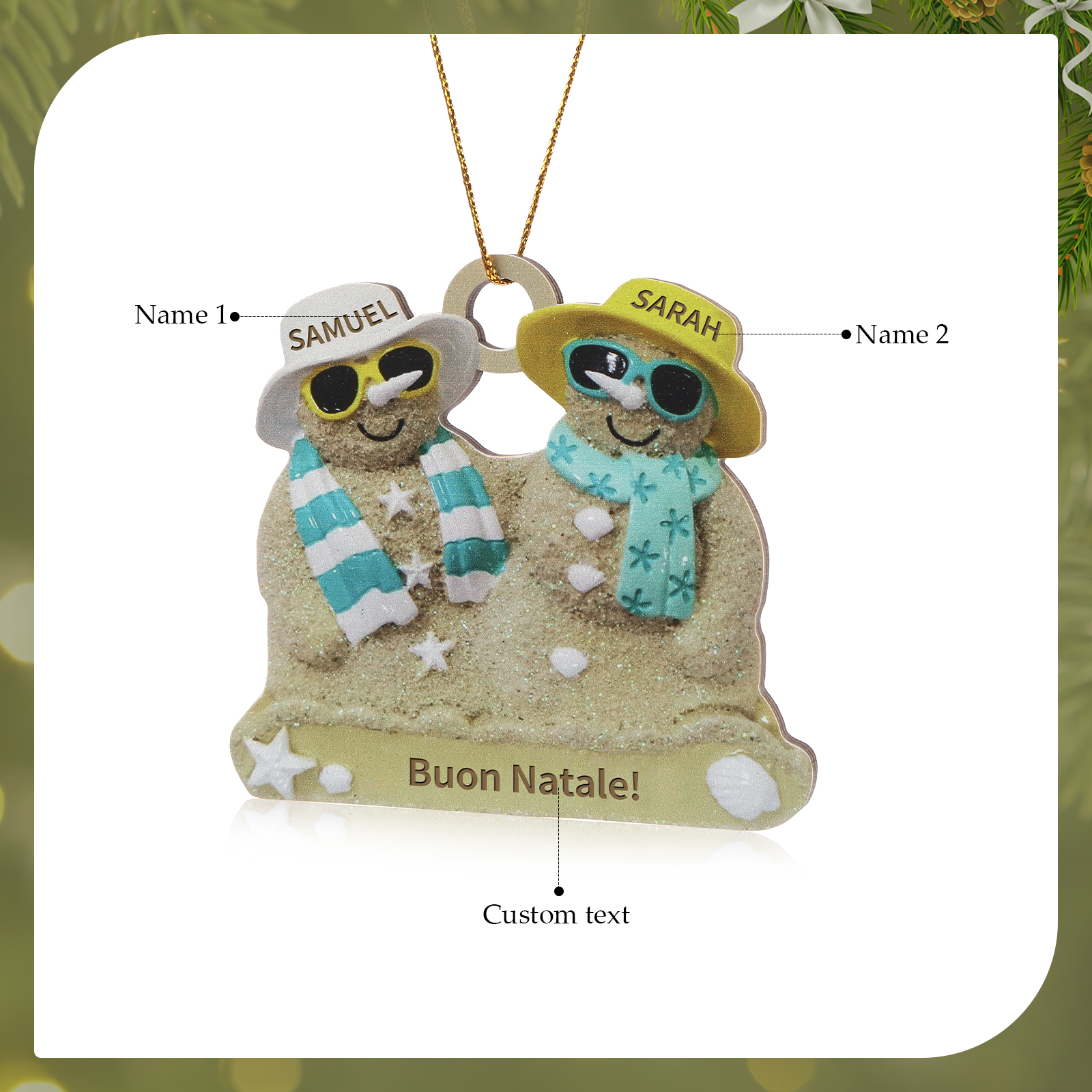 Ornamento natalizio personalizzato in legno per famiglie a tema spiaggia con 2-6 nomi personalizzati e 1 testo, regalo di Natale per la famiglia | Jessemade