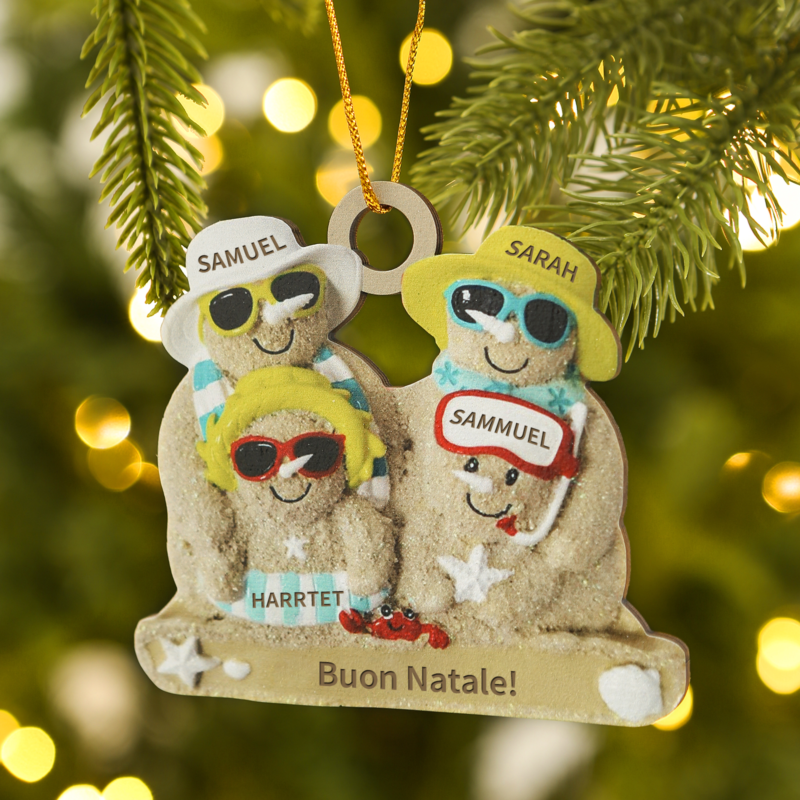 Ornamento natalizio personalizzato in legno per famiglie a tema spiaggia con 2-6 nomi personalizzati e 1 testo, regalo di Natale per la famiglia | Jessemade