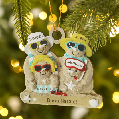 Ornamento natalizio personalizzato in legno per famiglie a tema spiaggia con 2-6 nomi personalizzati e 1 testo, regalo di Natale per la famiglia | Jessemade