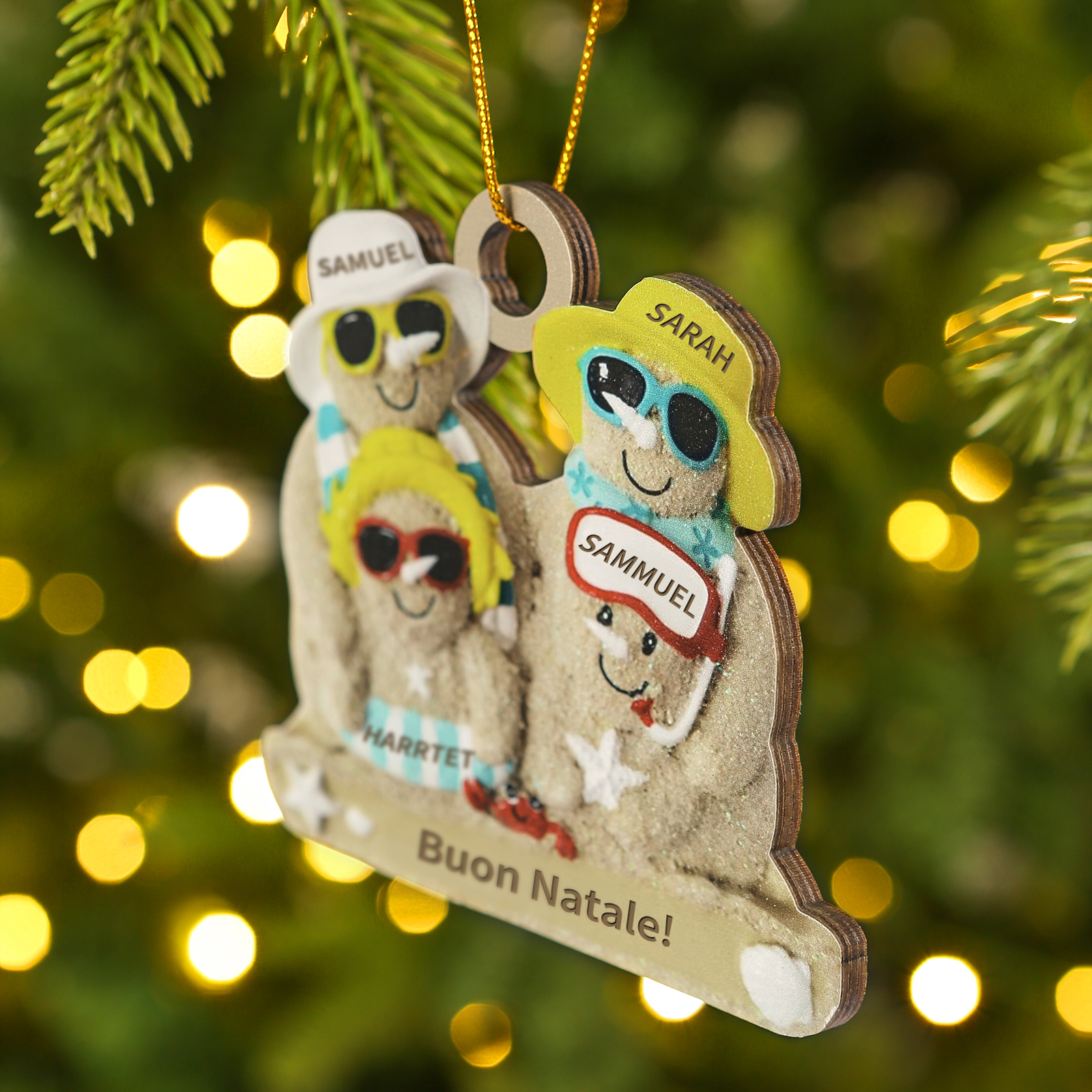 Ornamento natalizio personalizzato in legno per famiglie a tema spiaggia con 2-6 nomi personalizzati e 1 testo, regalo di Natale per la famiglia | Jessemade