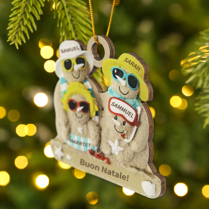Ornamento natalizio personalizzato in legno per famiglie a tema spiaggia con 2-6 nomi personalizzati e 1 testo, regalo di Natale per la famiglia | Jessemade