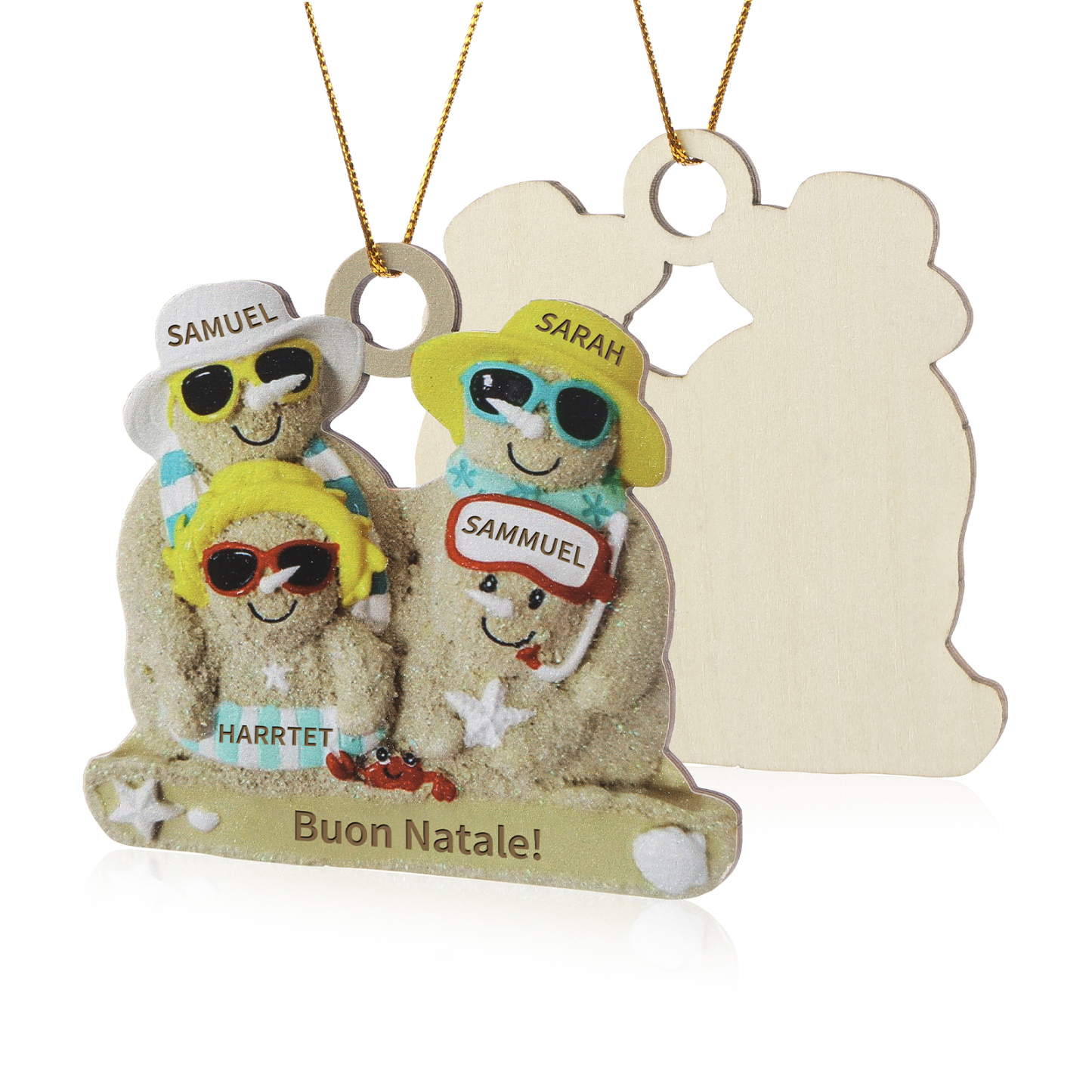Ornamento natalizio personalizzato in legno per famiglie a tema spiaggia con 2-6 nomi personalizzati e 1 testo, regalo di Natale per la famiglia | Jessemade