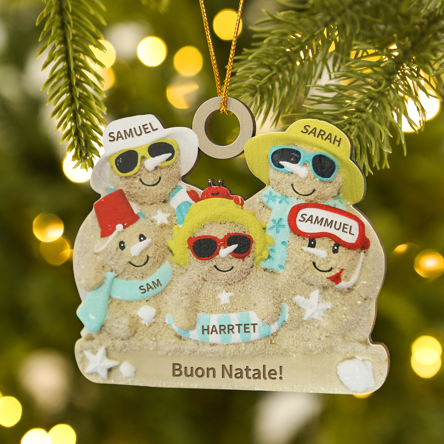 Ornamento natalizio personalizzato in legno per famiglie a tema spiaggia con 2-6 nomi personalizzati e 1 testo, regalo di Natale per la famiglia | Jessemade