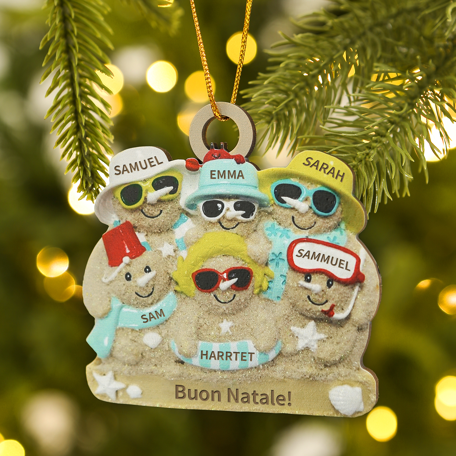 Ornamento natalizio personalizzato in legno per famiglie a tema spiaggia con 2-6 nomi personalizzati e 1 testo, regalo di Natale per la famiglia | Jessemade