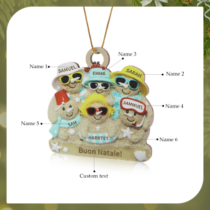 Ornamento natalizio personalizzato in legno per famiglie a tema spiaggia con 2-6 nomi personalizzati e 1 testo, regalo di Natale per la famiglia | Jessemade