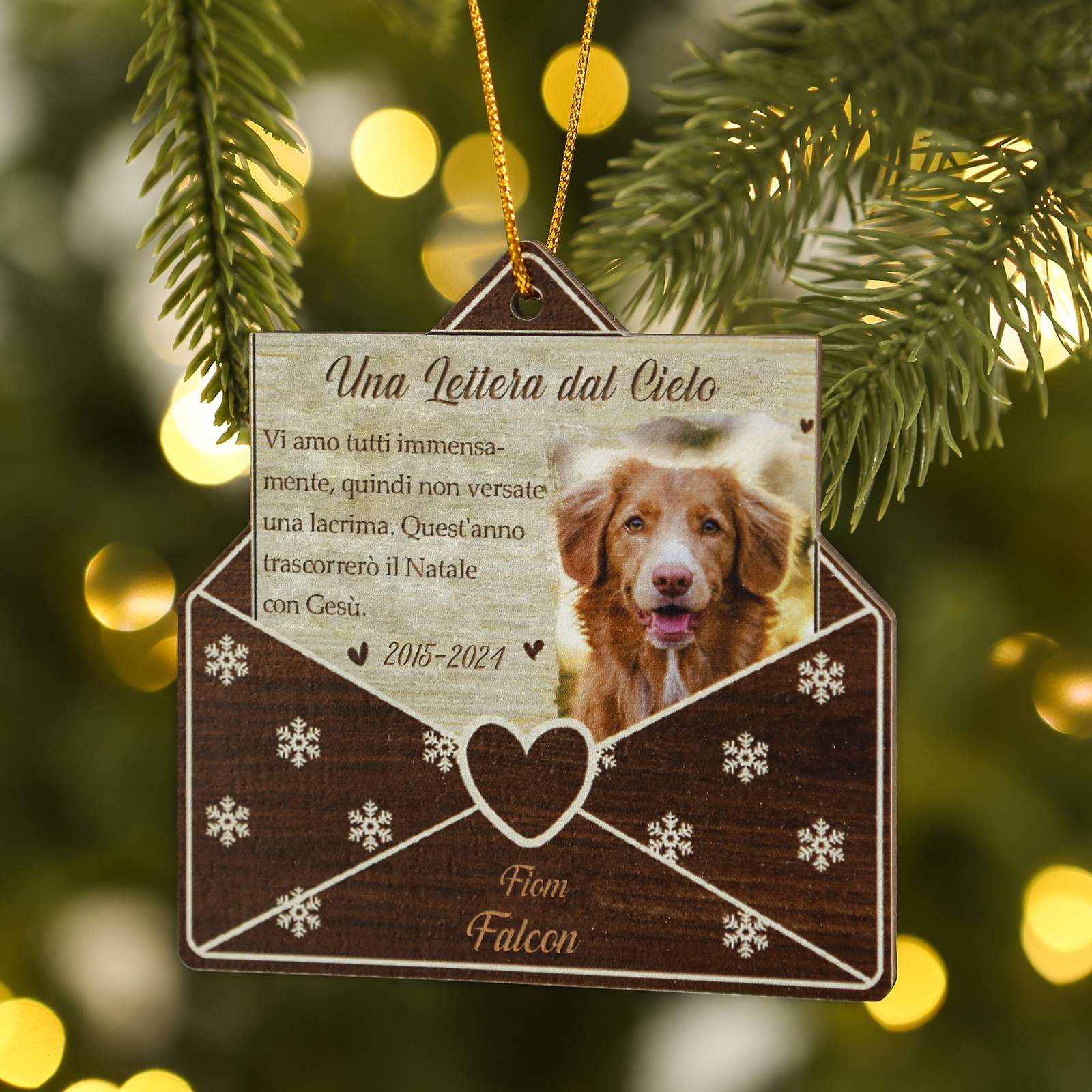 Pendente natalizio commemorativo in legno personalizzato "Lettera dal Cielo" con foto, anno, nome personalizzati, regalo di Natale commemorativo per animali domestici | Jessemade