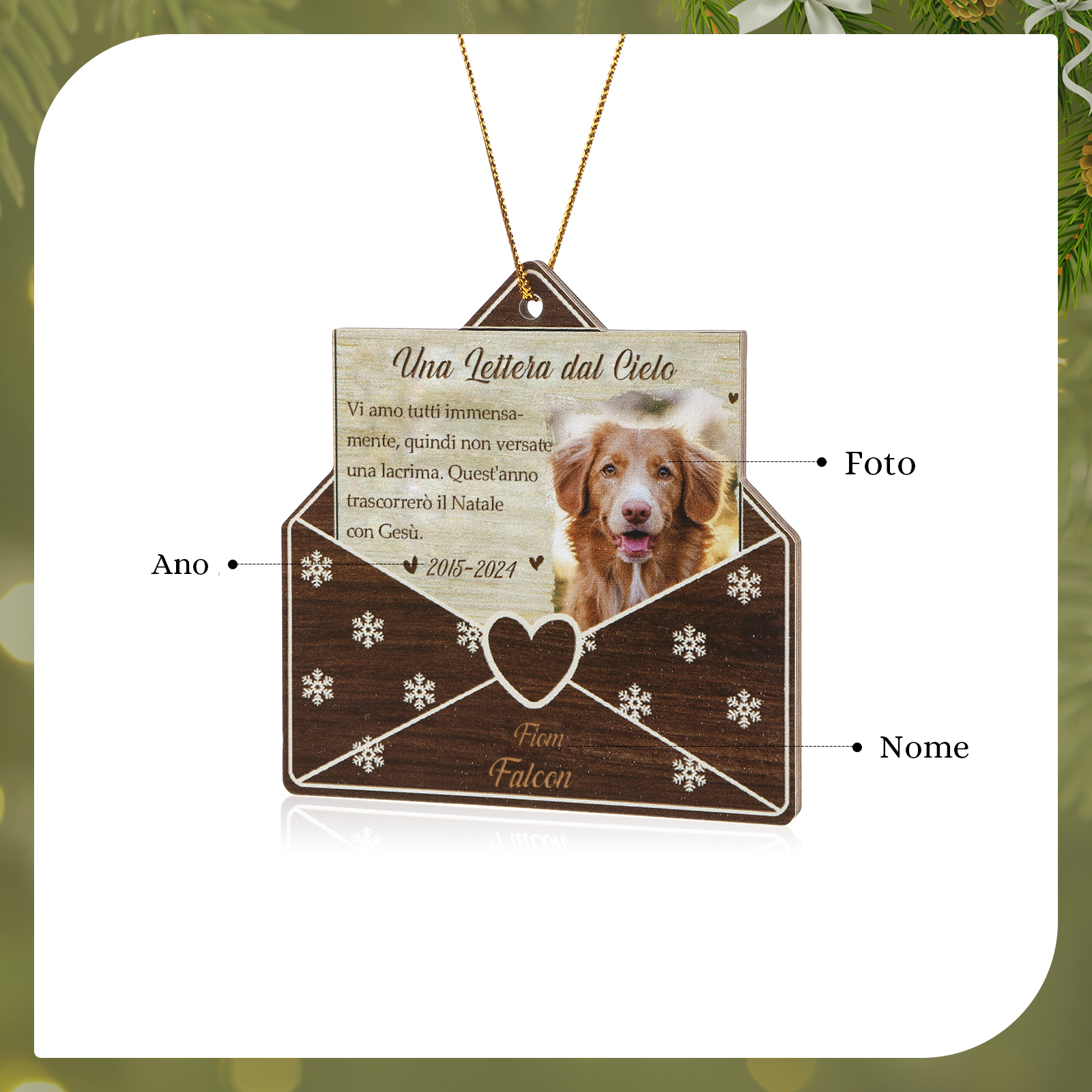 Pendente natalizio commemorativo in legno personalizzato "Lettera dal Cielo" con foto, anno, nome personalizzati, regalo di Natale commemorativo per animali domestici | Jessemade