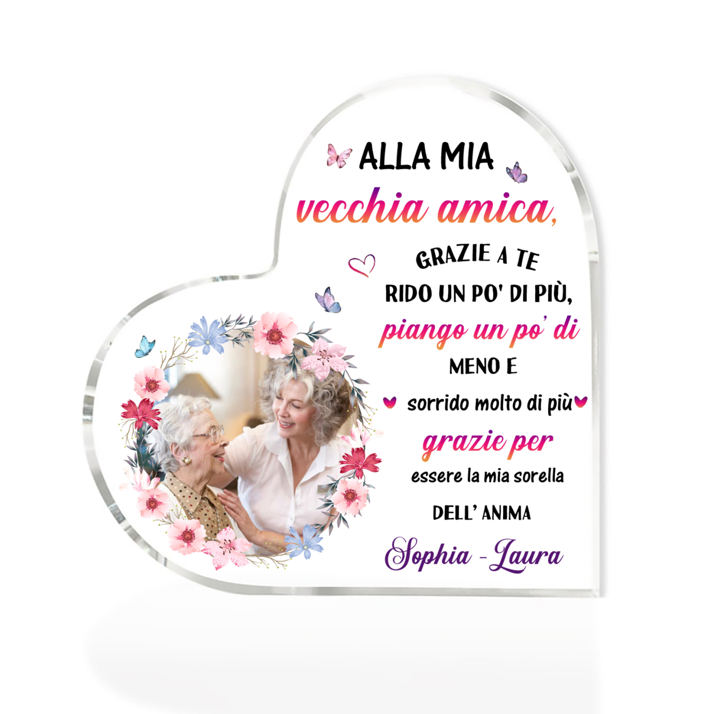 Ornamento acrilico personalizzato per vecchio amico con foto e testo personalizzati, regalo per il migliore amico, ornamento da scrivania a forma di cuore in acrilico | Jessemade