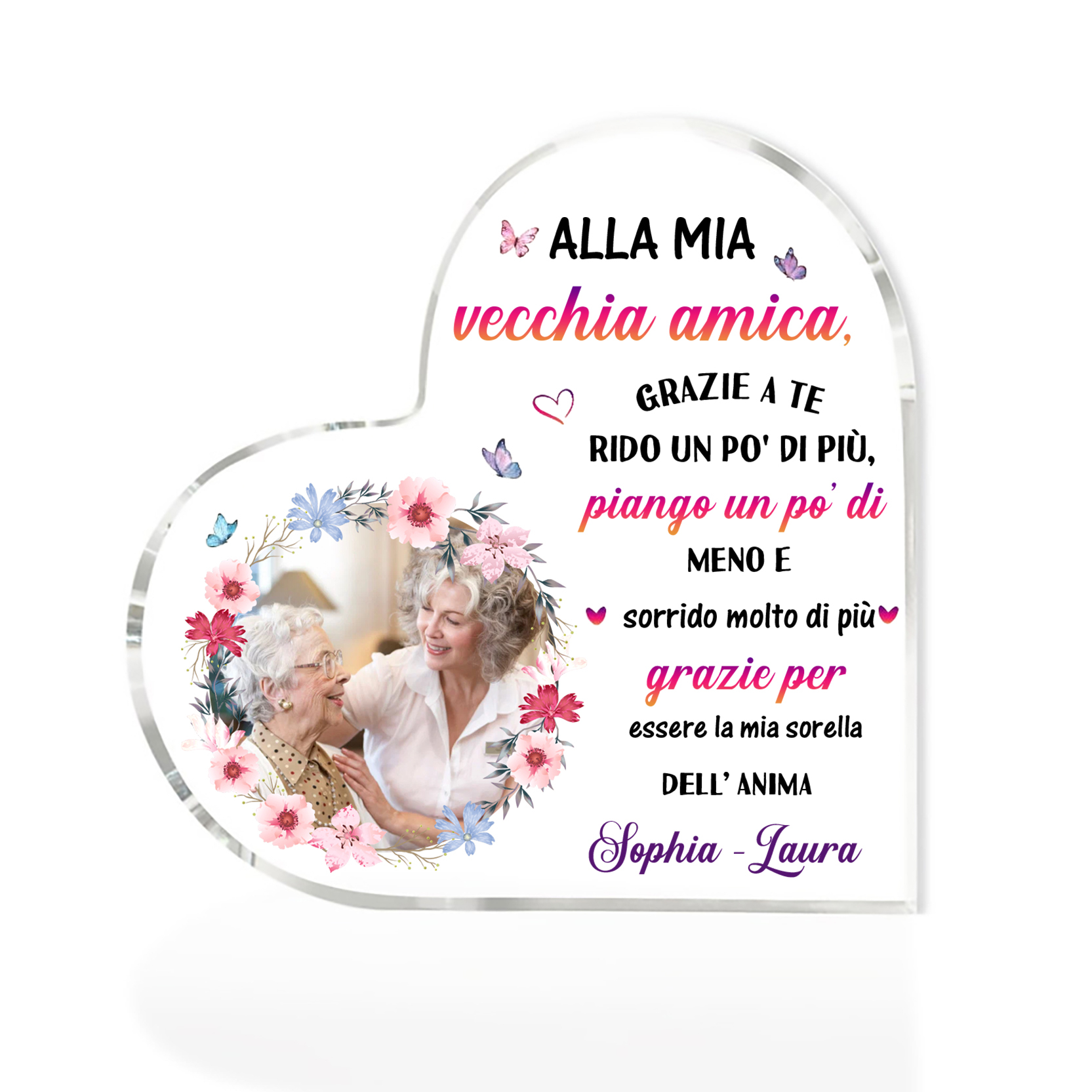 Ornamento acrilico personalizzato per vecchio amico con foto e testo personalizzati, regalo per il migliore amico, ornamento da scrivania a forma di cuore in acrilico | Jessemade