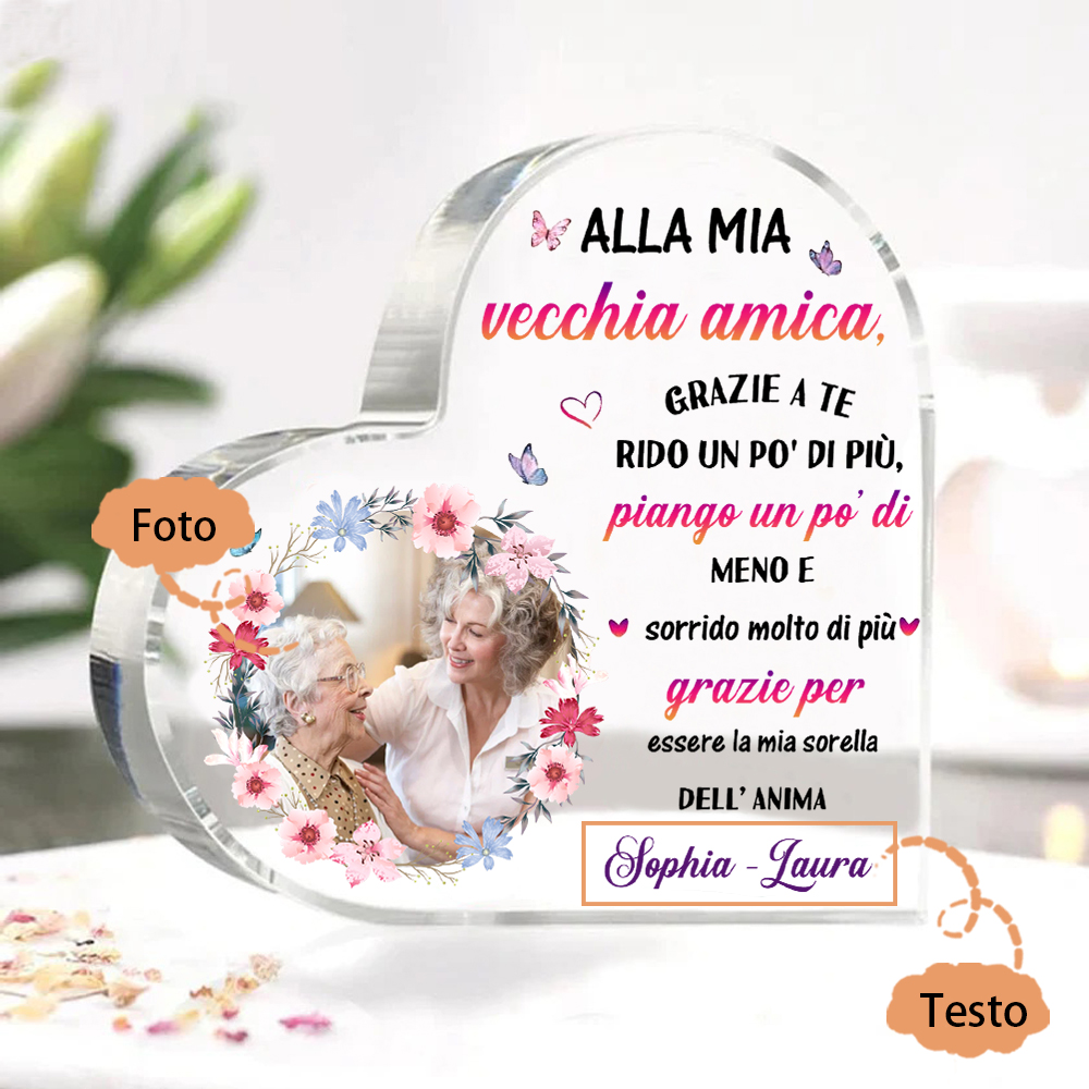 Ornamento acrilico personalizzato per vecchio amico con foto e testo personalizzati, regalo per il migliore amico, ornamento da scrivania a forma di cuore in acrilico | Jessemade