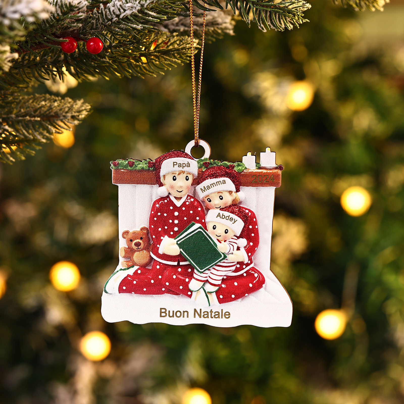 "Fare lettura"Pendente di Natale Personalizzato in legno per Famiglia 3-6 Nomi e 1 Testo personalizzati Decorazione Speciale | Jessmade