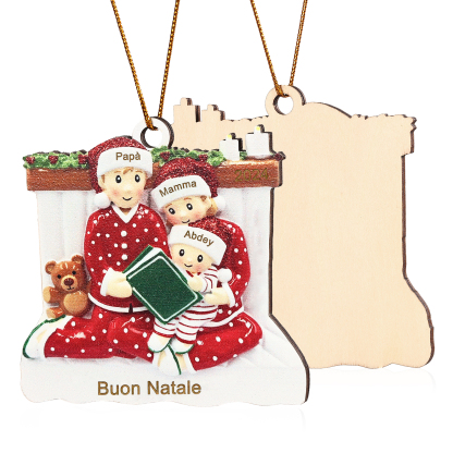"Fare lettura"Pendente di Natale Personalizzato in legno per Famiglia 3-6 Nomi e 1 Testo personalizzati Decorazione Speciale | Jessmade