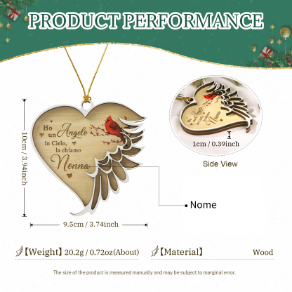 Ornamento commemorativo a forma di cuore in legno personalizzato con 1 nome personalizzato – Design con ali d'angelo, regalo di Natale | Jessemade