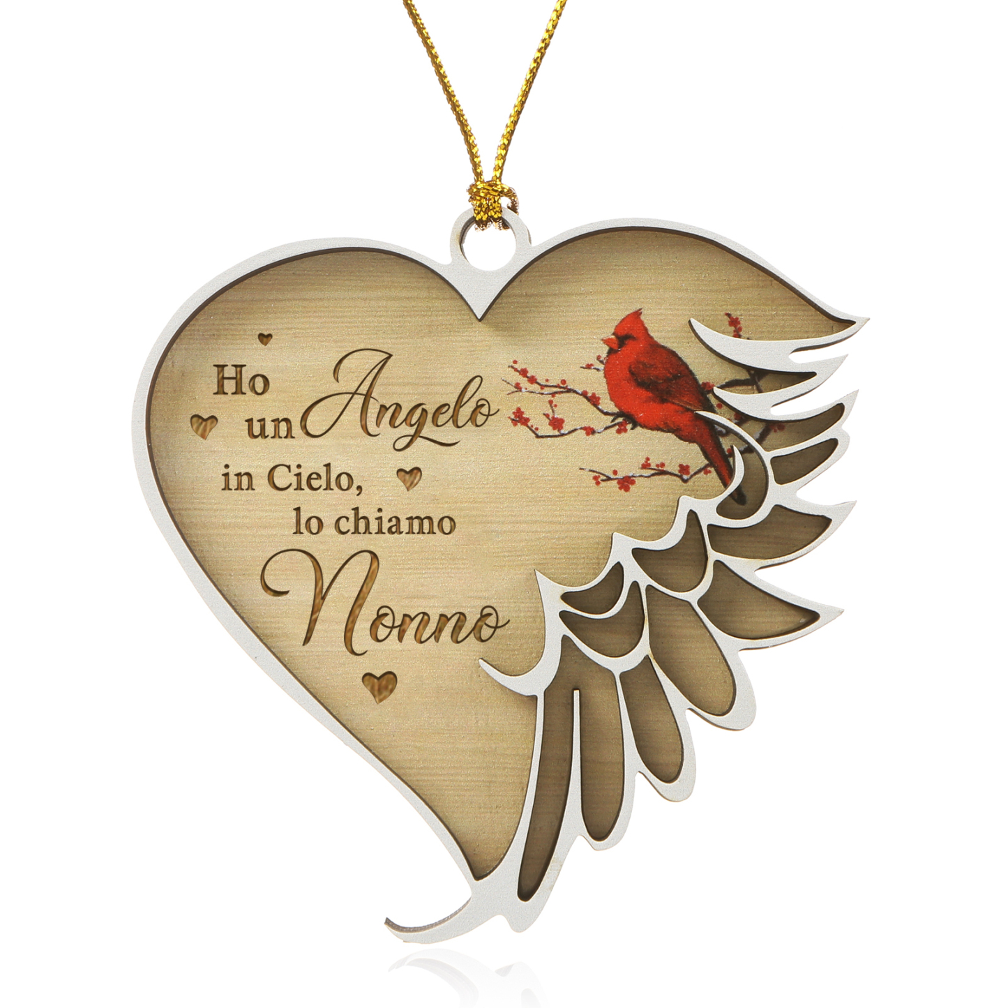 Ornamento commemorativo a forma di cuore in legno personalizzato con 1 nome personalizzato – Design con ali d'angelo, regalo di Natale | Jessemade