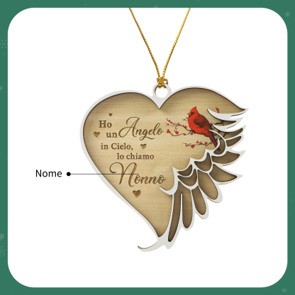 Ornamento commemorativo a forma di cuore in legno personalizzato con 1 nome personalizzato – Design con ali d'angelo, regalo di Natale | Jessemade