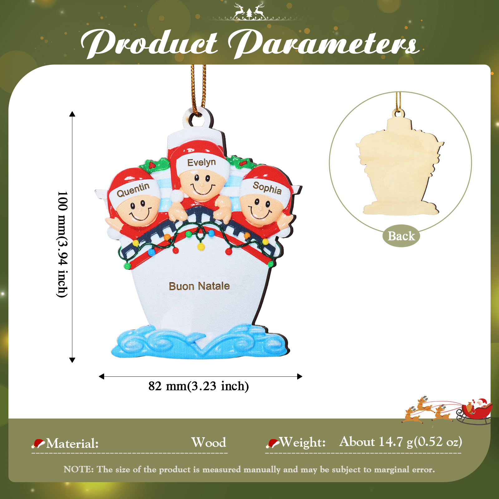 "Sulla nave"Ornamento natalizio in legno con 3-5 nomi personalizzati e 1 testo Regalo di Natale per la famiglia | Jessemade