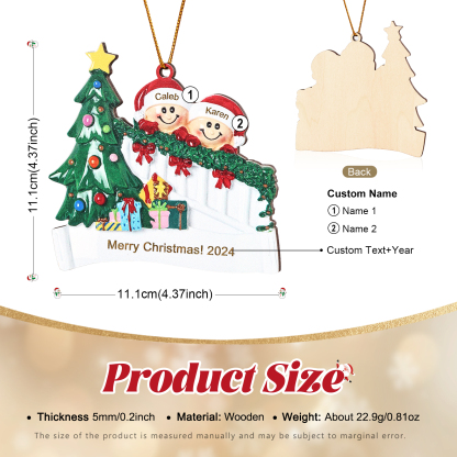 Decorazione Natalizia in Legno Personalizzata - Personalizza 2 Nomi, 1 Testo, Data - Albero di Natale e Personaggi, Regalo di Natale per la Famiglia | Jessemade