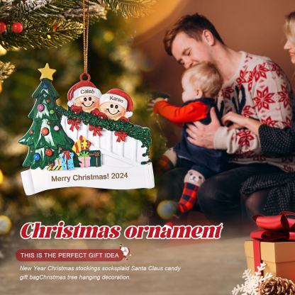 Decorazione Natalizia in Legno Personalizzata - Personalizza 2 Nomi, 1 Testo, Data - Albero di Natale e Personaggi, Regalo di Natale per la Famiglia | Jessemade