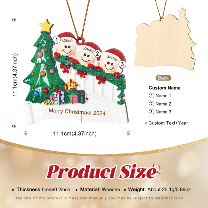 Decorazione Natalizia in Legno Personalizzata - Personalizza 3 Nomi, 1 Testo, Data - Albero di Natale e Personaggi, Regalo di Natale per la Famiglia | Jessemade