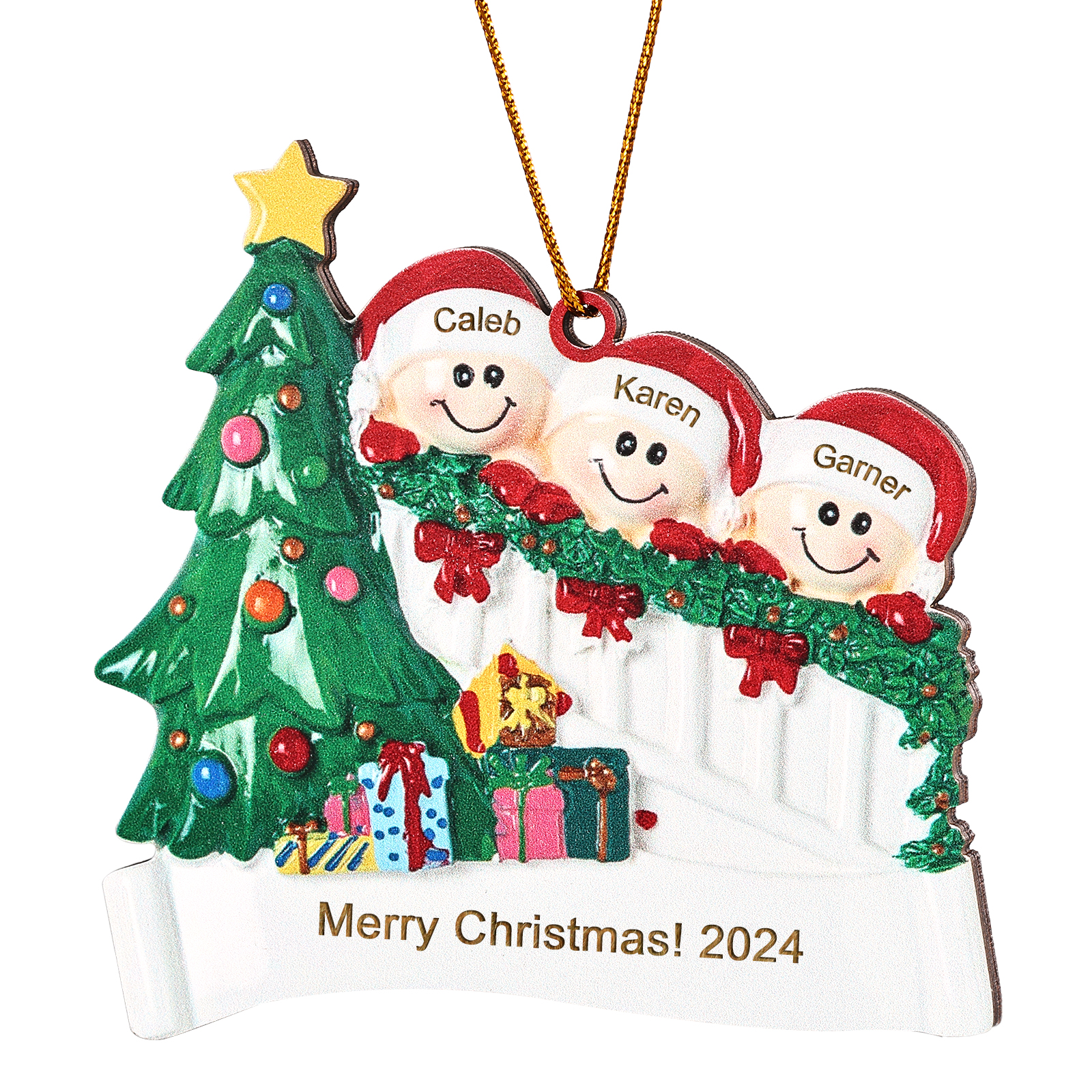 Decorazione Natalizia in Legno Personalizzata - Personalizza 3 Nomi, 1 Testo, Data - Albero di Natale e Personaggi, Regalo di Natale per la Famiglia | Jessemade