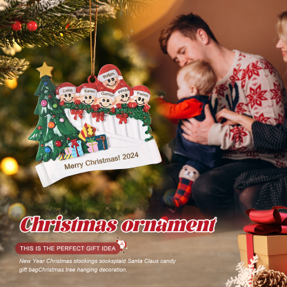 Decorazione Natalizia in Legno Personalizzata - Personalizza 6 Nomi, 1 Testo, Data - Albero di Natale e Personaggi, Regalo di Natale per la Famiglia | Jessemade