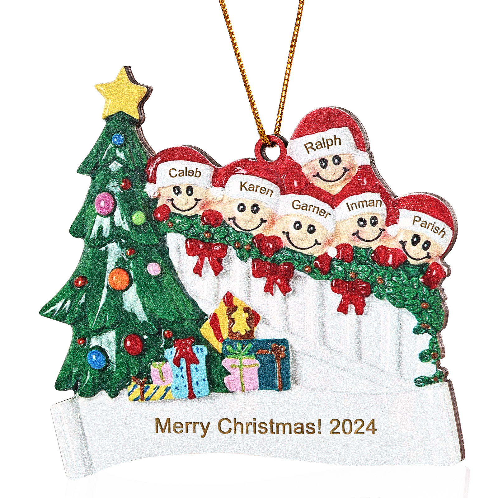 Decorazione Natalizia in Legno Personalizzata - Personalizza 6 Nomi, 1 Testo, Data - Albero di Natale e Personaggi, Regalo di Natale per la Famiglia | Jessemade