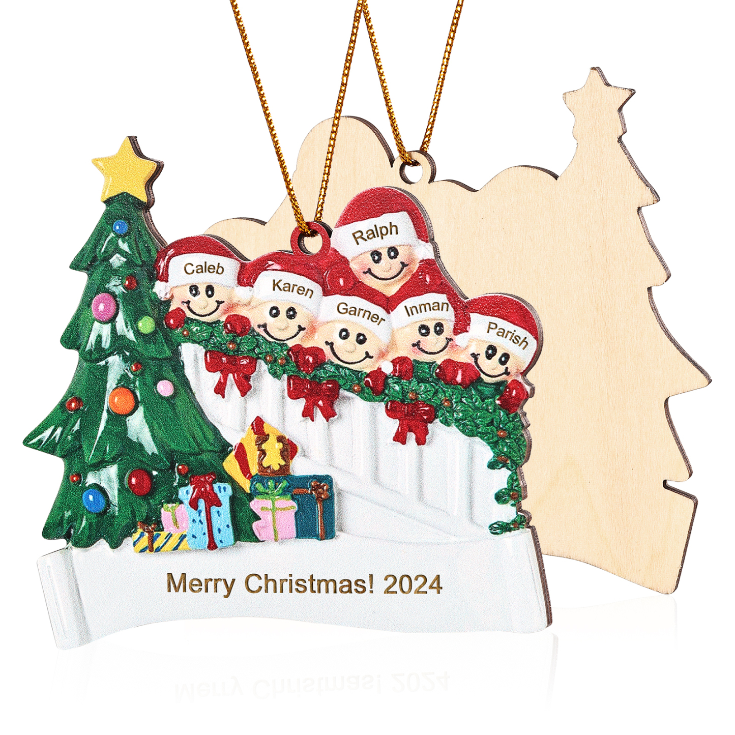 Decorazione Natalizia in Legno Personalizzata - Personalizza 6 Nomi, 1 Testo, Data - Albero di Natale e Personaggi, Regalo di Natale per la Famiglia | Jessemade