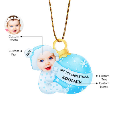 Ornamento Natalizio Personalizzato in Acrilico per il Primo Natale del Bambino con Foto, Nome, Data e Testo - Design Multicolore, Regalo di Natale per Famiglia | Jessemade