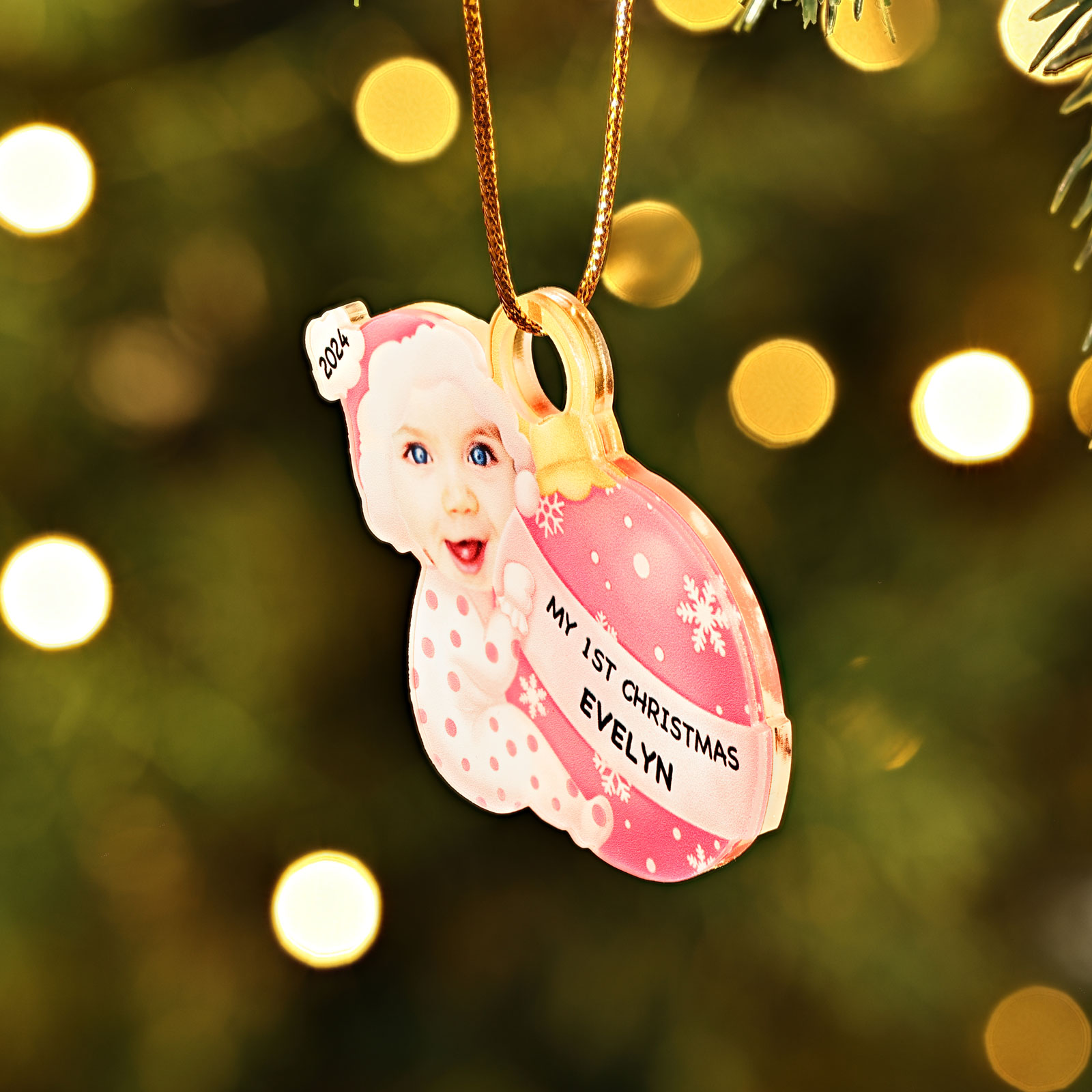 Ornamento Natalizio Personalizzato in Acrilico per il Primo Natale del Bambino con Foto, Nome, Data e Testo - Design Multicolore, Regalo di Natale per Famiglia | Jessemade