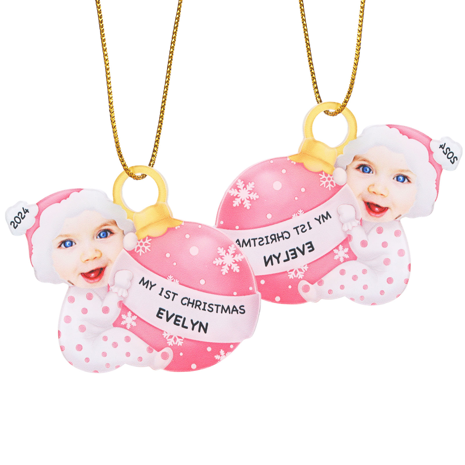 Ornamento Natalizio Personalizzato in Acrilico per il Primo Natale del Bambino con Foto, Nome, Data e Testo - Design Multicolore, Regalo di Natale per Famiglia | Jessemade
