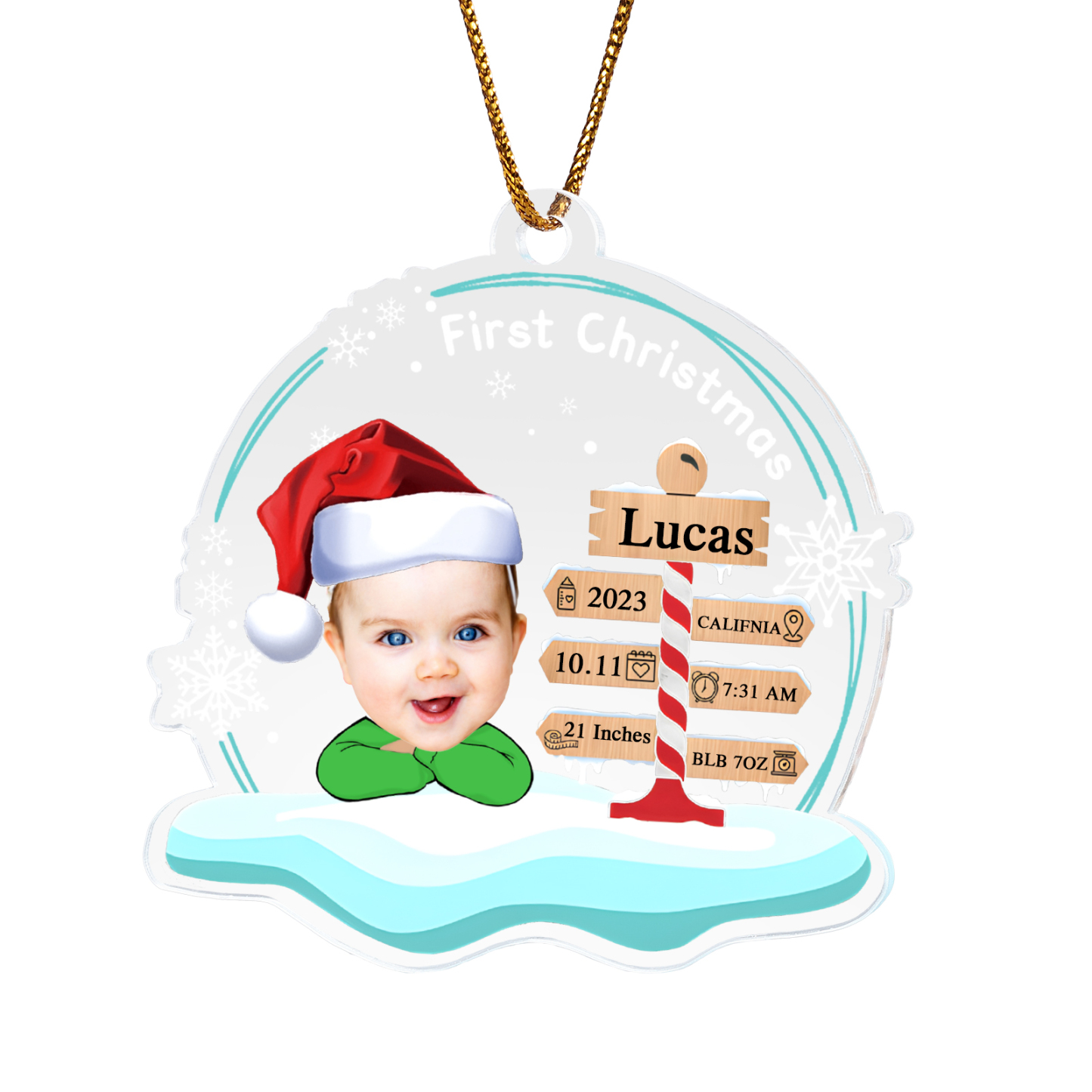  Ornamento Natalizio Acrilico Personalizzato per il Primo Natale del Bambino - Foto, Nome e 7 Dettagli Personalizzati, Regalo di Natale per Bambino | Jessemade